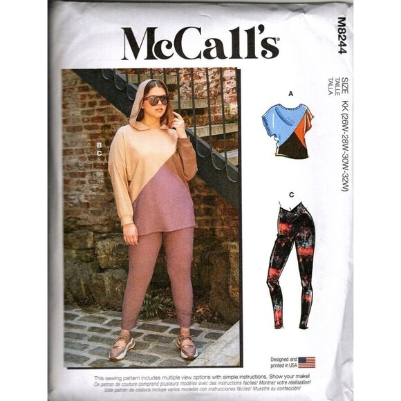 McCall's M8244 Womens 26W to 32W Top, Hoodie and Leggings Uncut Sewing Pattern - Picture 1 of 2